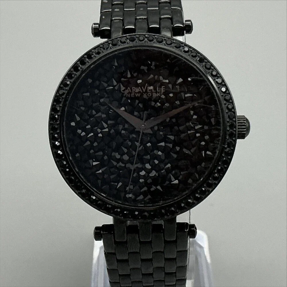 Caravelle New York 45L47 Womens Watch 38mm Black Crystals New Battery 6.75